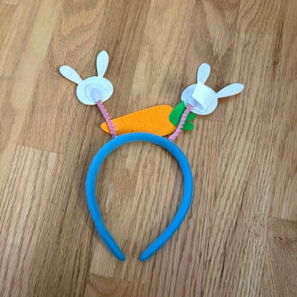 Bunny 'Happy Easter' Headband Kids Bouncy Antenna Blue Pink